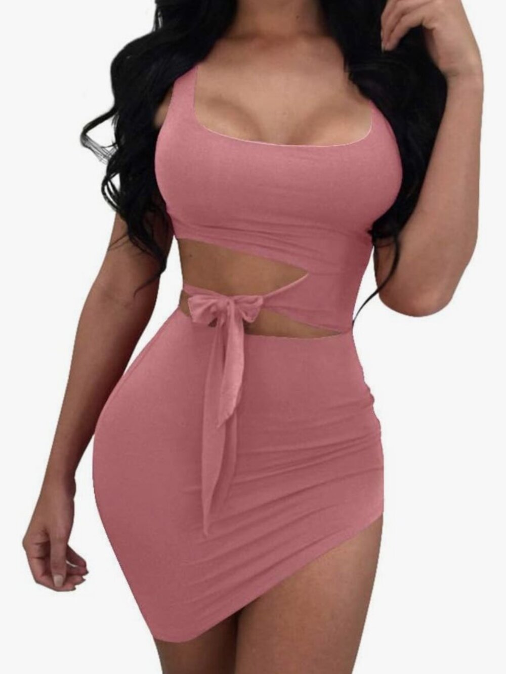 Pink Cutout Tie Front Mini Bodycon Dress Size Small